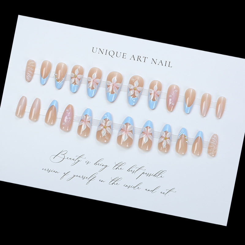 24pcs Summer Fake Nails Press on Almond Wearable 3D Butterfl