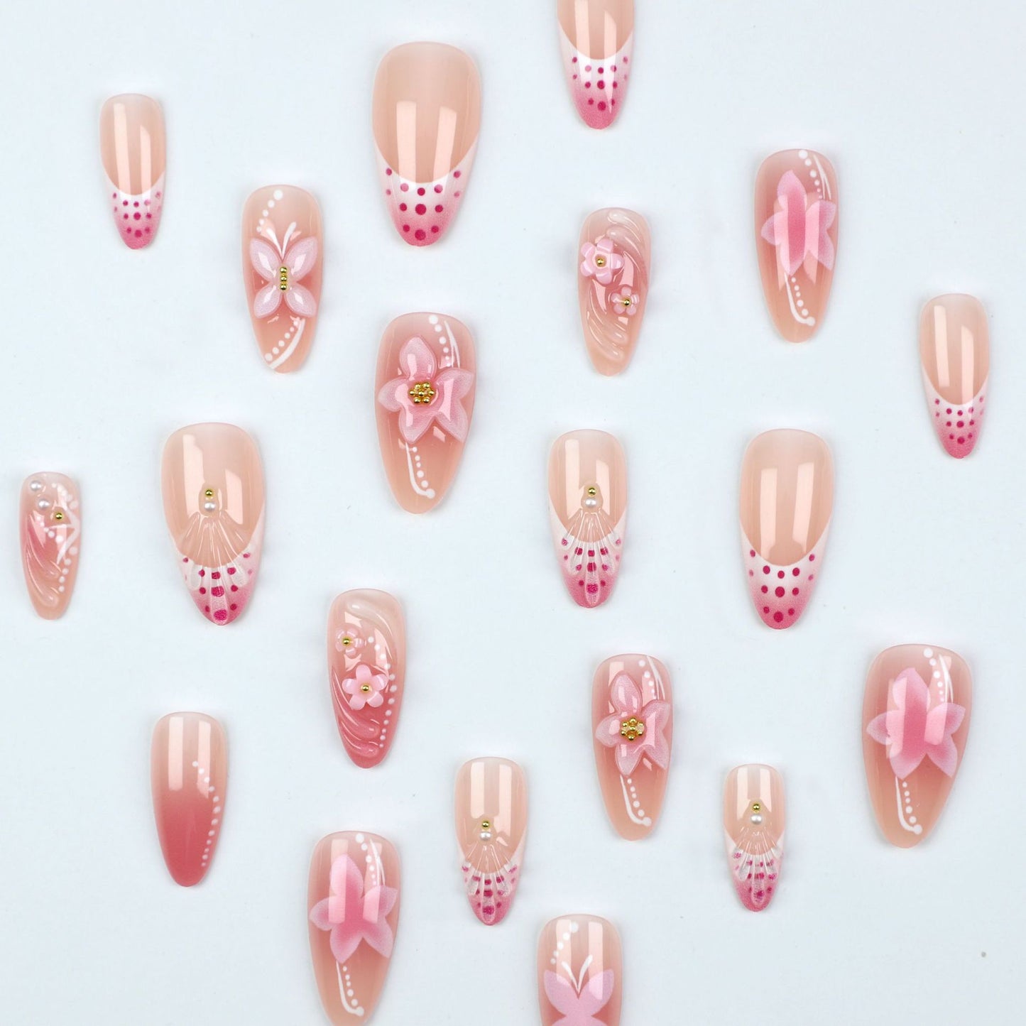 24pcs Almond False Nails Tips Summer Beach Colorful Nails Se
