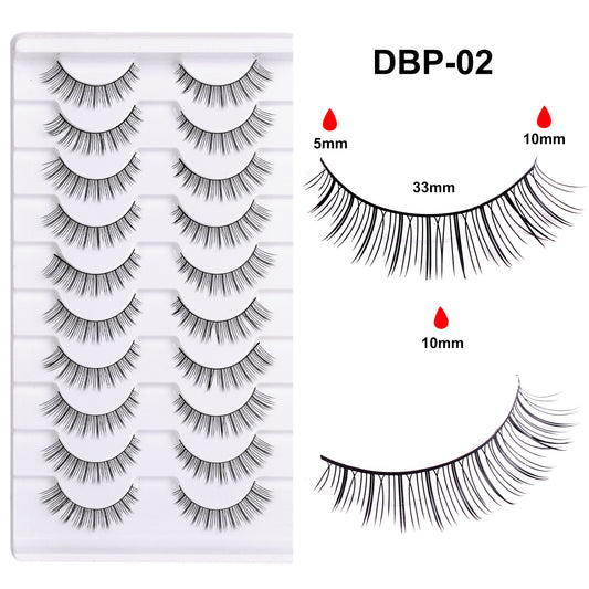 10 pairs of Casey 3D natural curled false eyelashes soft cotton thread black stem DD curled eyelashes 3D