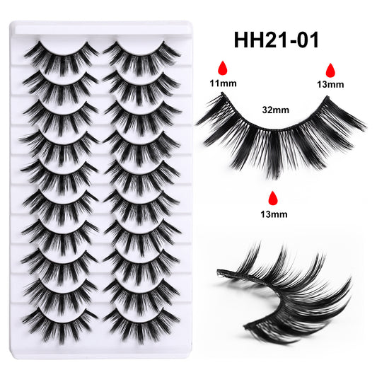 10 pairs of natural daily COS makeup with hard eyelashes, double eyelids, false eyelashes, short male and female, huge beauty, baby straight