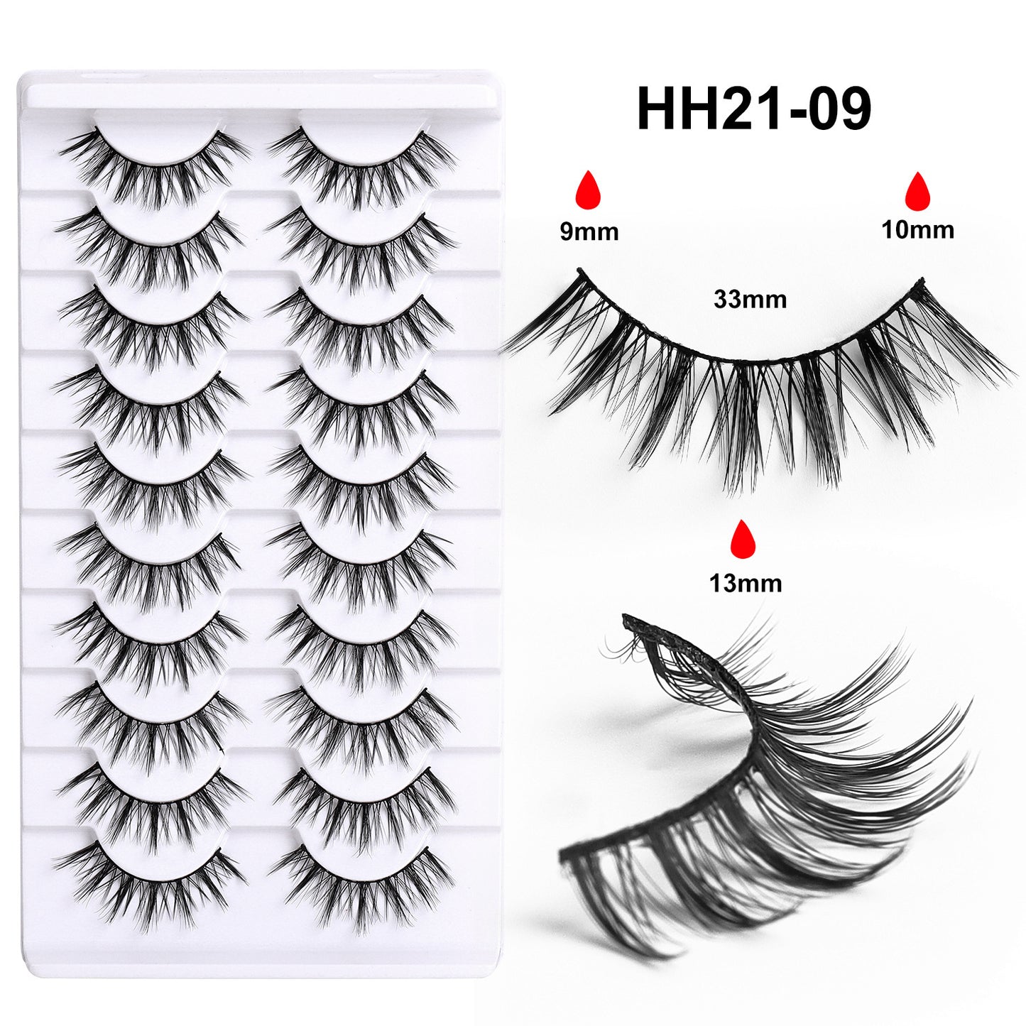 10 pairs of Asian manga with naturally thick and curly eyelashes, long-lasting without smudging, suitable for square and round faces