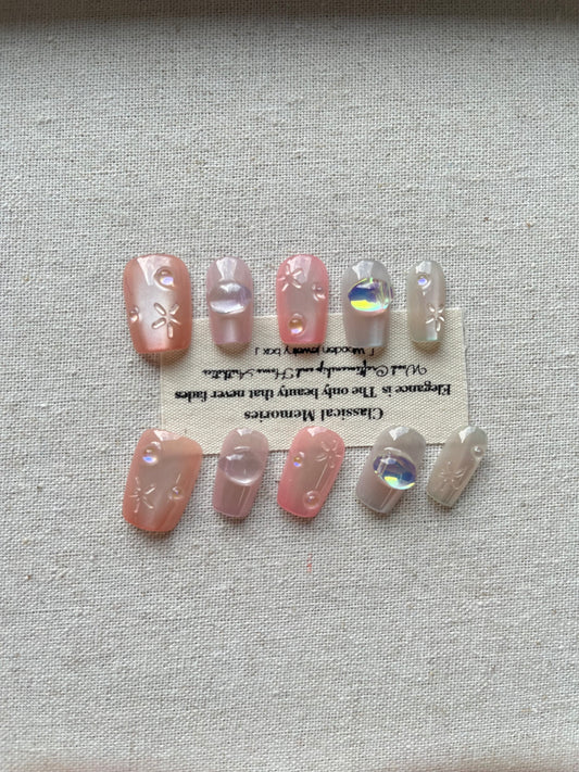 Rainbow Oil Painting Monet Garden Press on nails Spring/Summer Premium Cat Eyes Spring/Summer Small Flowers Pure Handmade Ins Whitening Nail Art